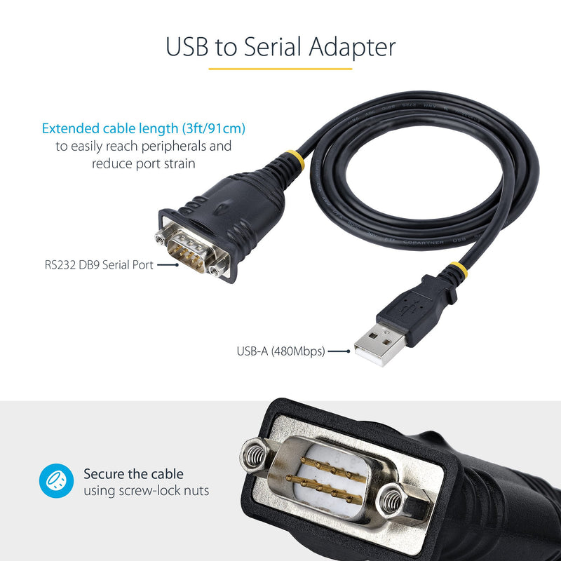 StarTech.com 3ft USB To Serial Cable RS232 to USB Adapter - UK BUSINESS SUPPLIES
