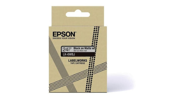 Epson LK-6WBJ Black on Matte WhiteTape Cartridge 24mm - C53S672064 - UK BUSINESS SUPPLIES
