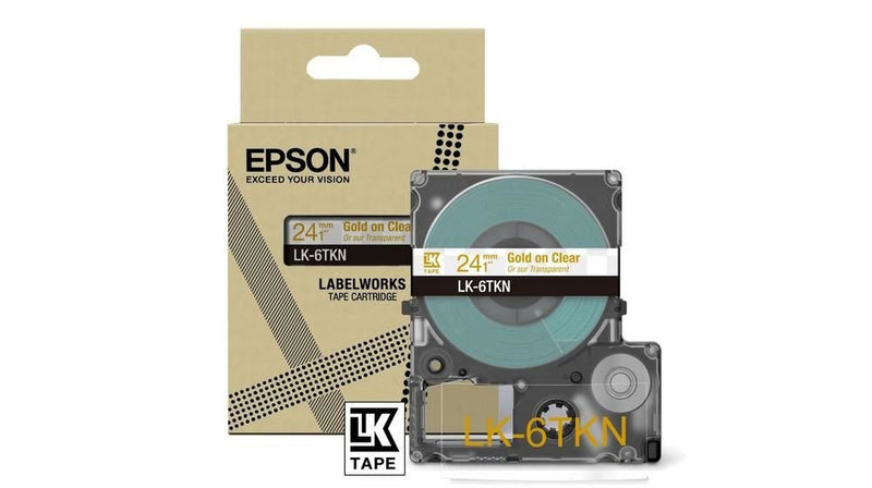 Epson LK-6TKN Gold on Metallic Clear Tape Cartridge 24mm - C53S672098 - UK BUSINESS SUPPLIES