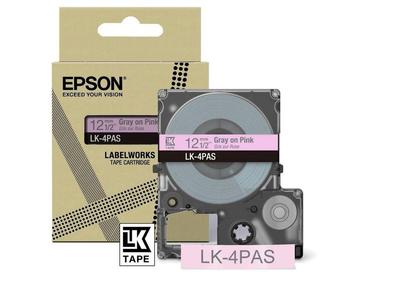 Epson LK-4PAS Gray on Soft Pink Tape Cartridge 12mm - C53S672103 - UK BUSINESS SUPPLIES