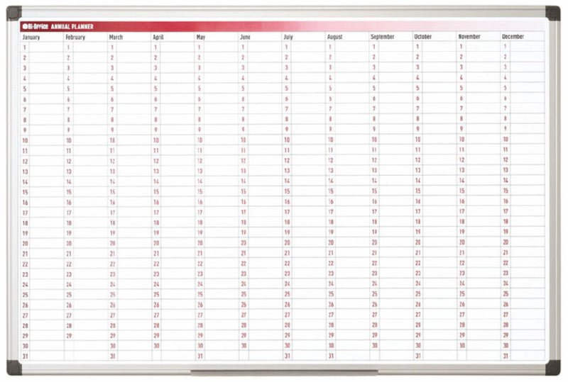 Bi-Office 365-Day Annual Magnetic Whiteboard Planner Aluminium Frame 900x600mm - GA0360170 - UK BUSINESS SUPPLIES