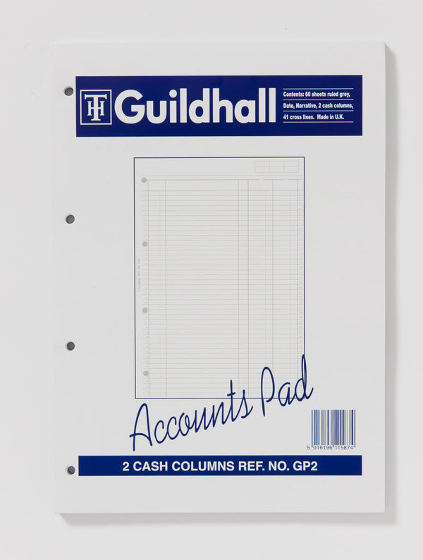 Guildhall A4 Ruled Account Pad with 2 Cash Columns and 60 Pages White GP2Z - UK BUSINESS SUPPLIES