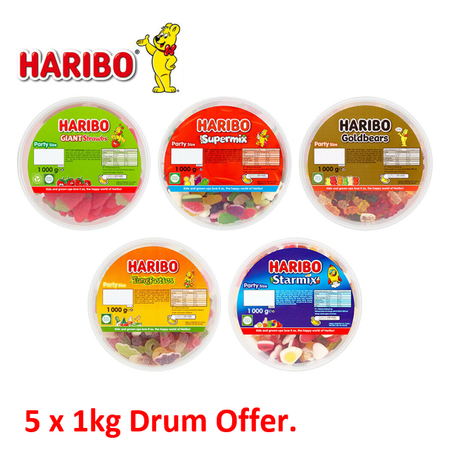Haribo 5 x 1kg Drum MULTI PACK OFFER - UK BUSINESS SUPPLIES