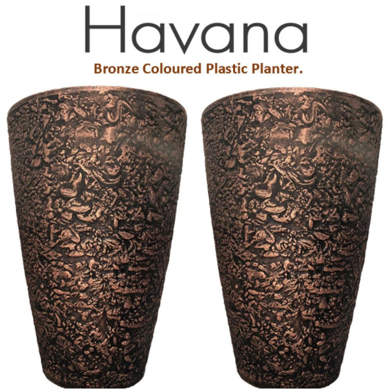 Havana Bronze Coloured Plastic Planter 48cm x 33cm {Twin Pack} - UK BUSINESS SUPPLIES