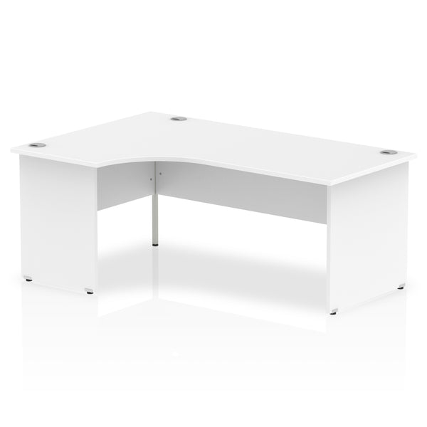 Impulse Contract Left Hand Crescent Radial Panel End Desk W1800 x D1200 x H730mm White Finish/White Frame - I000411 - UK BUSINESS SUPPLIES