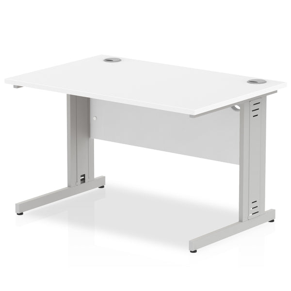 Impulse 1200 x 800mm Straight Desk White Top Silver Cable Managed Leg I000478 - UK BUSINESS SUPPLIES