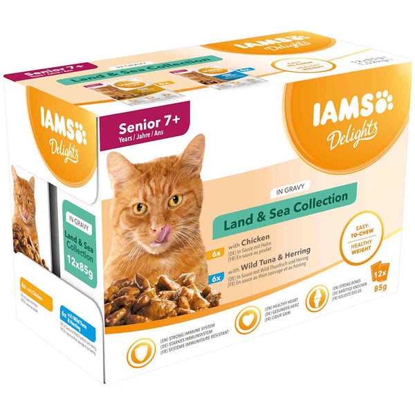 IAMS Delights Senior Cat Land & Sea in Gravy 12x85g - UK BUSINESS SUPPLIES
