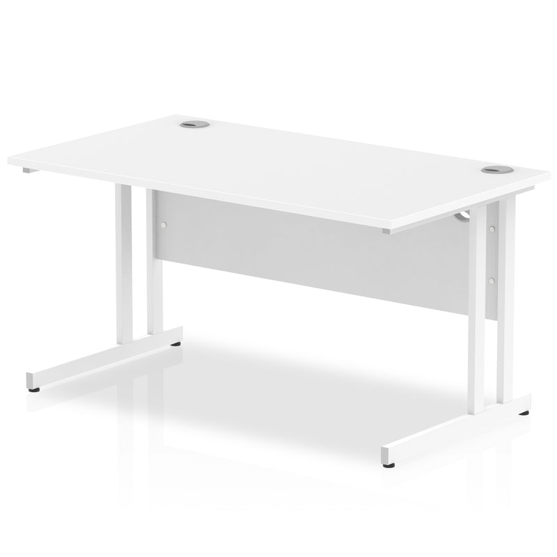 Impulse 1400 x 800mm Straight Desk White Top White Cantilever Leg MI002192 - UK BUSINESS SUPPLIES