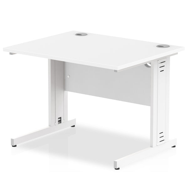 Impulse 1000 x 800mm Straight Desk White Top White Cable Managed Leg MI002270 - UK BUSINESS SUPPLIES