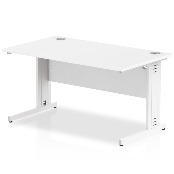 Impulse 1400 x 800mm Straight Desk White Top White Cable Managed Leg MI002272 - UK BUSINESS SUPPLIES