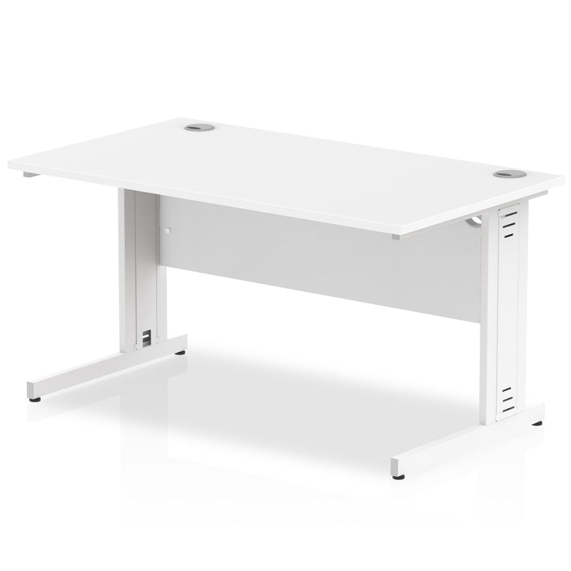 Impulse 1400 x 800mm Straight Desk White Top White Cable Managed Leg MI002272 - UK BUSINESS SUPPLIES