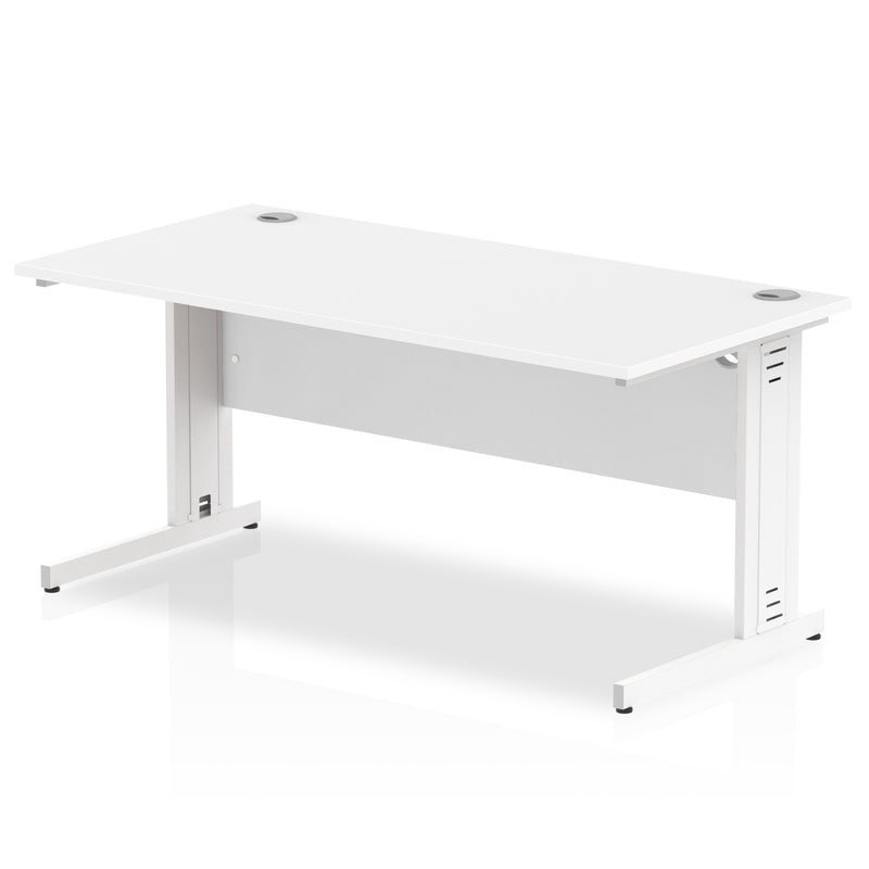 Impulse 1600 x 800mm Straight Desk White Top White Cable Managed Leg MI002273 - UK BUSINESS SUPPLIES