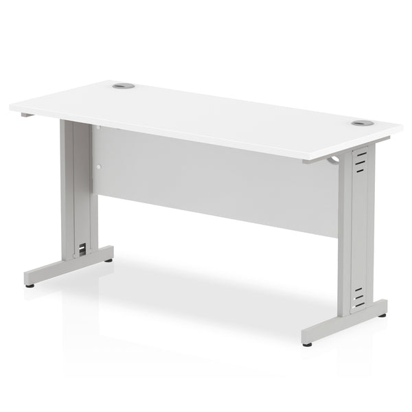 Impulse 1400 x 600mm Straight Desk White Top Silver Cable Managed Leg MI002277 - UK BUSINESS SUPPLIES