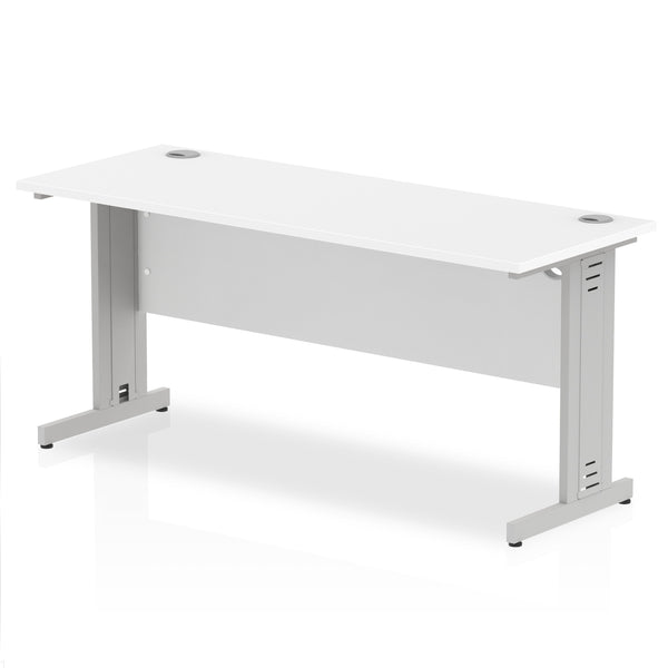 Impulse 1600 x 600mm Straight Desk White Top Silver Cable Managed Leg MI002278 - UK BUSINESS SUPPLIES