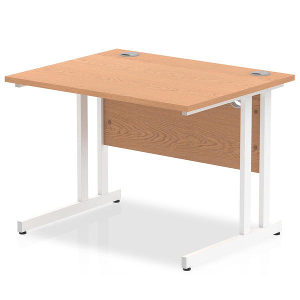 Impulse 1000 x 800mm Straight Desk Oak Top White Cantilever Leg MI002642 - UK BUSINESS SUPPLIES