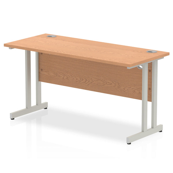 Impulse 1400 x 600mm Straight Desk Oak Top Silver Cantilever Leg MI002649 - UK BUSINESS SUPPLIES