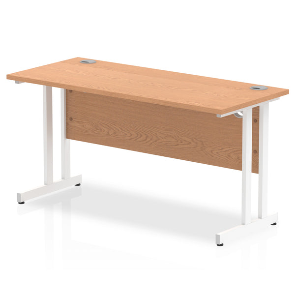 Impulse 1400 x 600mm Straight Desk Oak Top White Cantilever Leg MI002654 - UK BUSINESS SUPPLIES