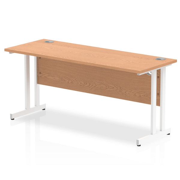 Impulse 1600 x 600mm Straight Desk Oak Top White Cantilever Leg MI002655 - UK BUSINESS SUPPLIES