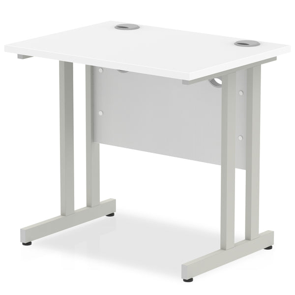 Impulse 800 x 600mm Straight Desk White Top Silver Cantilever Leg MI002894 - UK BUSINESS SUPPLIES
