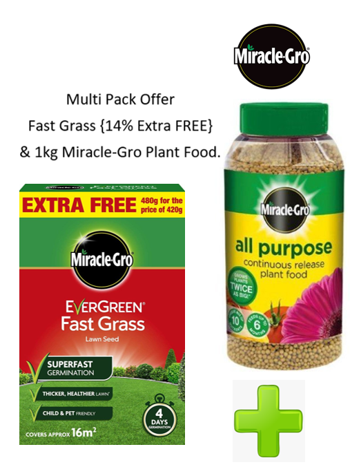 Miracle-Gro {Twin Pack} 480g Fast Grass Seeds & 1kg Plant Food - UK BUSINESS SUPPLIES