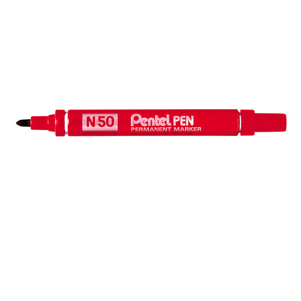 Pentel N50 Permanent Marker Bullet Tip 2.2mm Line Red (Pack 12) - N50-B - UK BUSINESS SUPPLIES