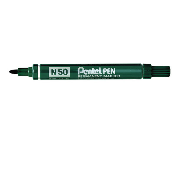 Pentel N50 Permanent Marker Bullet Tip 2.2mm Line Green (Pack 12) - N50-D - UK BUSINESS SUPPLIES