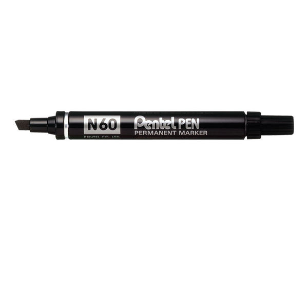 Pentel N60 Permanent Marker Chisel Tip 3.9-5.7mm Line Black (Pack 12) - N60-A - UK BUSINESS SUPPLIES