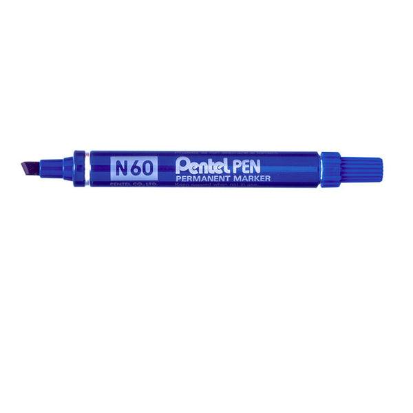 Pentel N60 Permanent Marker Chisel Tip 3.9-5.7mm Line Blue (Pack 12) - N60-C - UK BUSINESS SUPPLIES