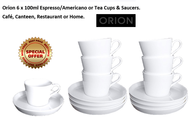Orion White Tea/Coffee Cup 100ml & Saucer 12.5cm (6 Cups & Saucers) - UK BUSINESS SUPPLIES