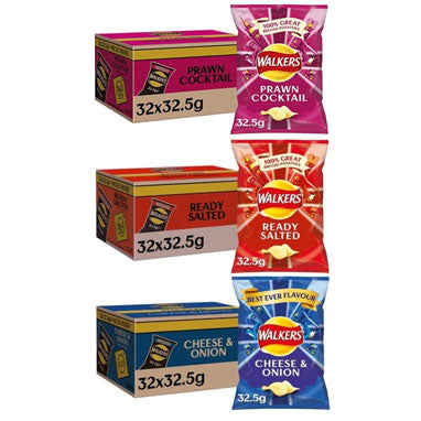 Walkers Crisps Multipack 96 Pack (Prawn Cocktail, Ready Salted, Cheese & Onion) - UK BUSINESS SUPPLIES