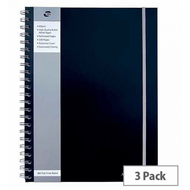Pukka Pad Black A4 Polypropylene Jotta Notebook Pack of 3 - UK BUSINESS SUPPLIES