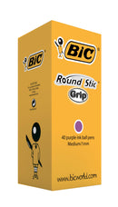 Bic Round Stic Grip Ballpoint Pen 1mm Tip 0.32mm Line Purple (Pack 40) - 920412 - UK BUSINESS SUPPLIES