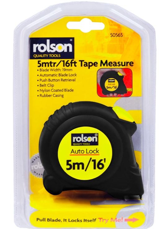 Rolson Auto Lock Tape Measure 5m/16ft - UK BUSINESS SUPPLIES