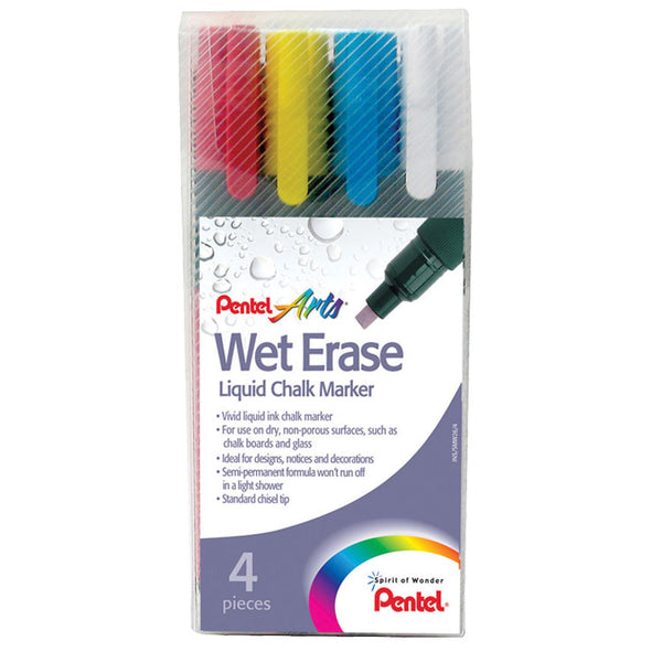 Pentel Wet Erase Chalk Marker Chisel Tip 2-4mm Line Assorted Colours (Pack 4) - SMW26/4-BCGW - UK BUSINESS SUPPLIES