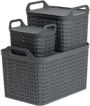 Strata Charcoal Grey 3-Pack Set  Handy Basket With Lid S/M/L - UK BUSINESS SUPPLIES