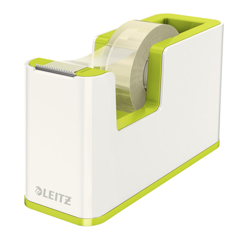 Leitz 53641054 Tape Dispenser, Heavy Base with Tape, Wow Range, Pearl White/Green - UK BUSINESS SUPPLIES