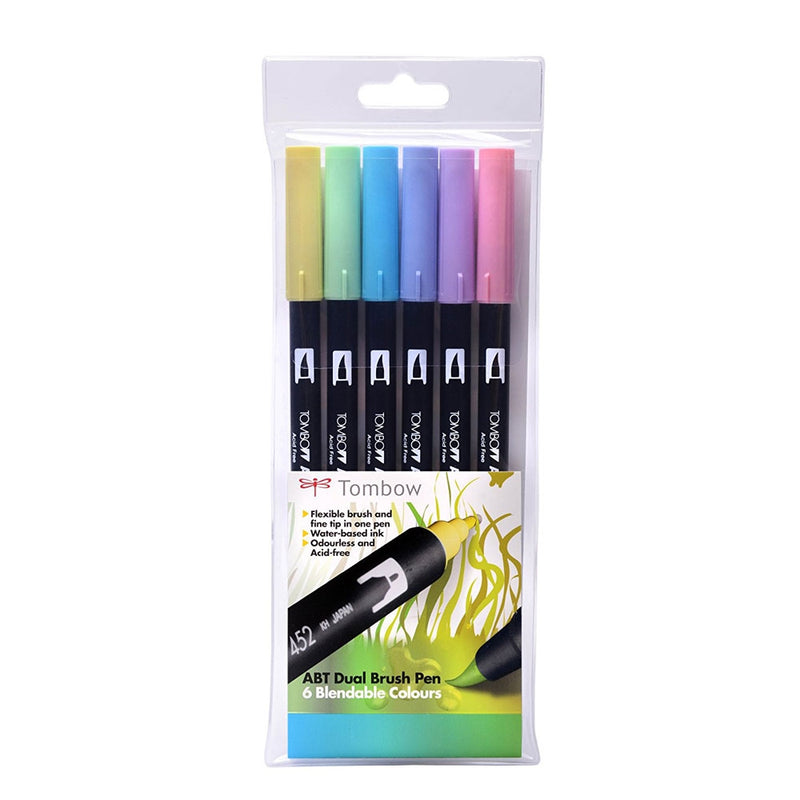 Tombow ABT Pastel Colours Dual Brush Pens Pack 6's - UK BUSINESS SUPPLIES