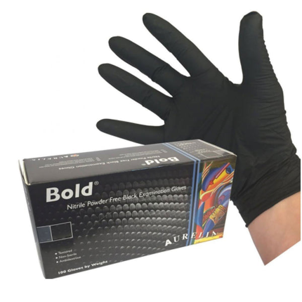 Aurelia Bold Powder Free Medical Grade Nitrile Gloves 100 x Black, Size SMALL {73996} - UK BUSINESS SUPPLIES