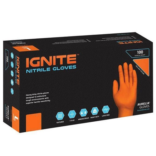Ignite Orange Powder Free Medium Nitrile Gloves 100's - UK BUSINESS SUPPLIES
