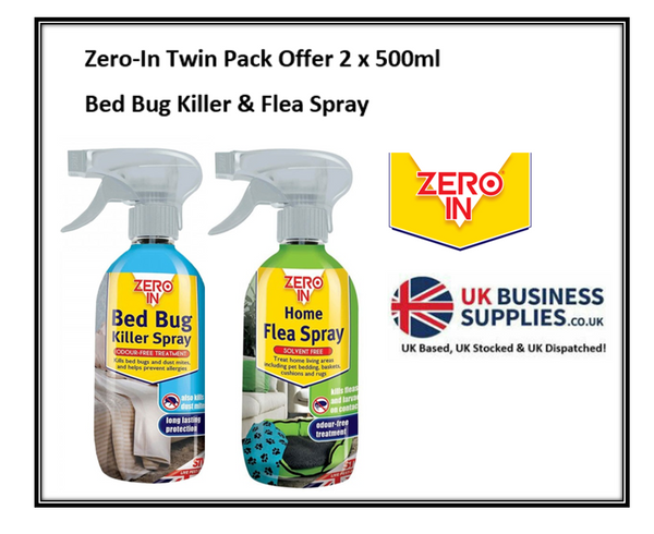 Zero In Twin Pack No1 FLEA SPRAY & Bed Bug Spray 2 x 500ml Offer - UK BUSINESS SUPPLIES